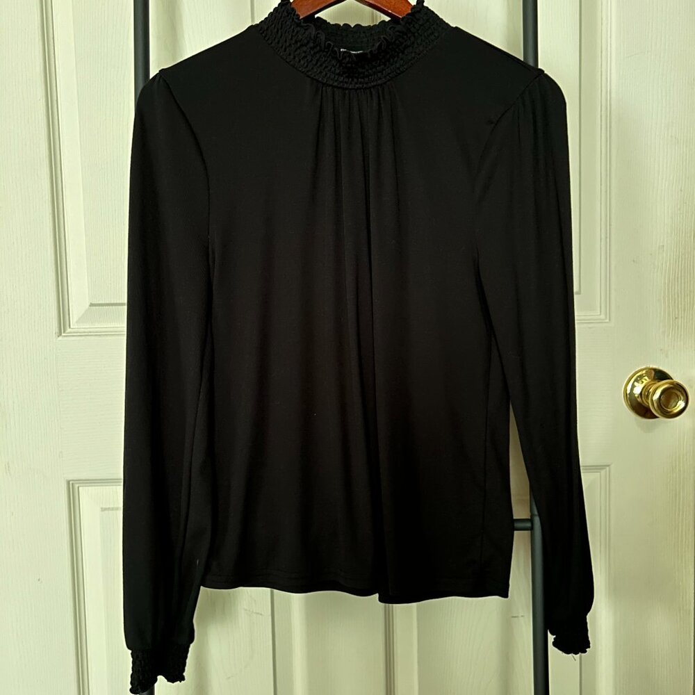 Long-Sleeve Black Turtleneck Blouse